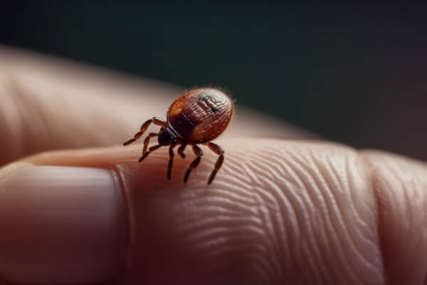 closeup of a tick on a finger